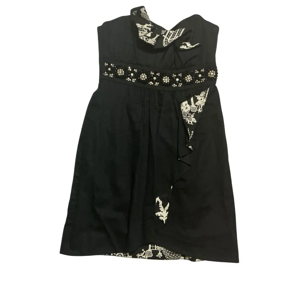 Lilly Pulitzer Mini Strapless Dress Size 4 Black Graduation Party Beaded Waist - Picture 2 of 7